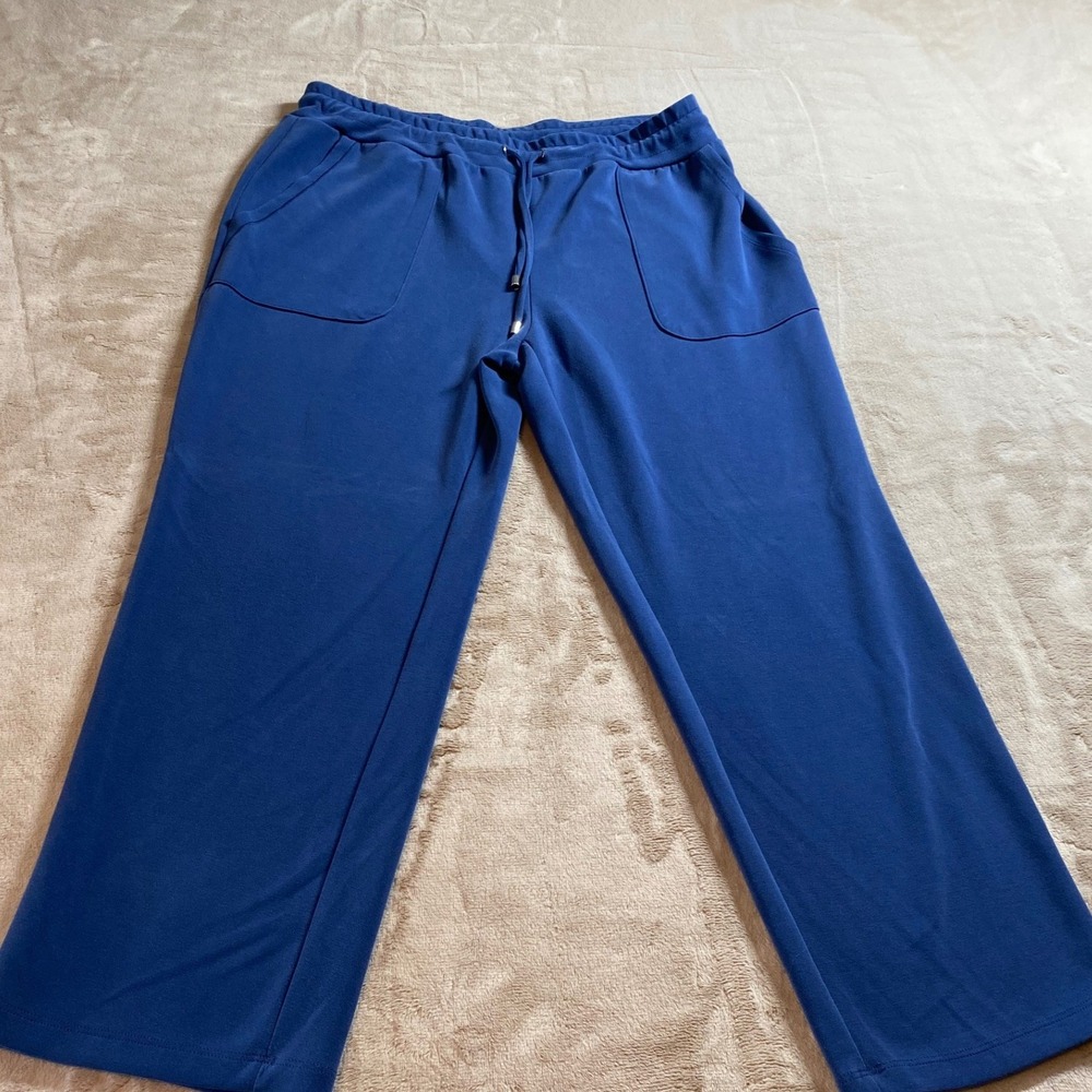 Chicos Zenergy Womens Blue Wide Leg Drawstring Travel Pants Size 1R Medium 8/10